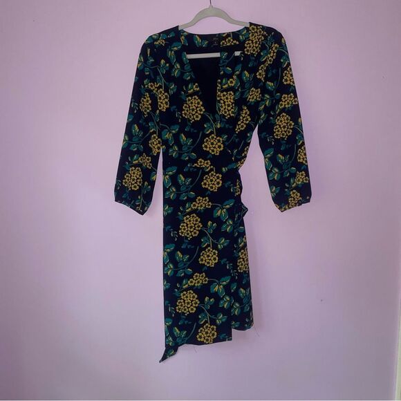 J Crew Wrap Dress Size 6 Long Sleeve Midi Floral Boho - Picture 2 of 10